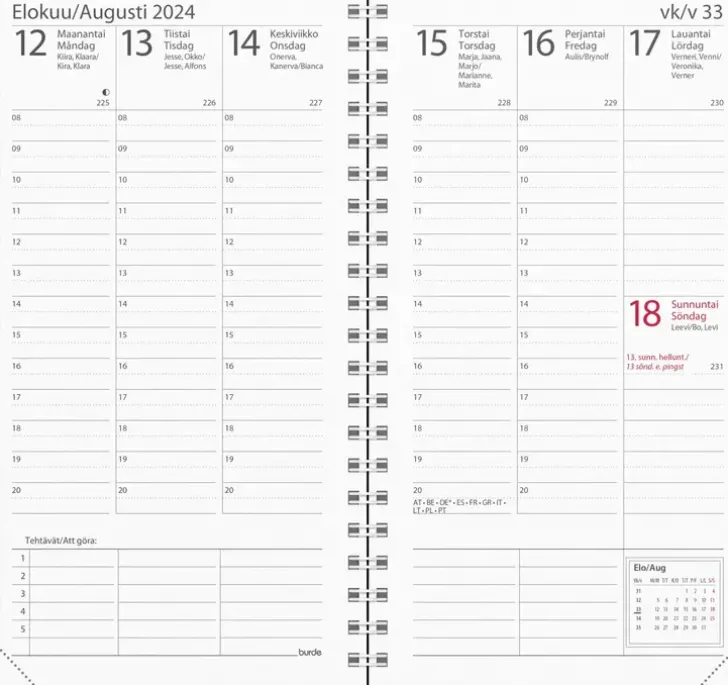 Burde Kalenteri 2024 Interplano Musta Keinonahka (Kaksikielinen)