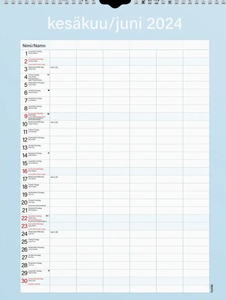 Burde Perhekalenteri 2024 Perhekalenteri Kateva