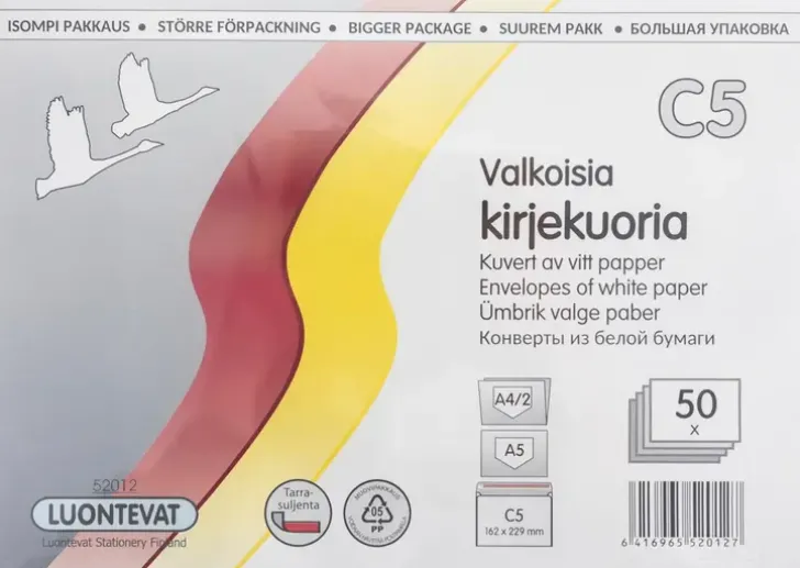 Luontevat Kirjekuori C5 50 Kpl Valkoinen Tarrasuljenta
