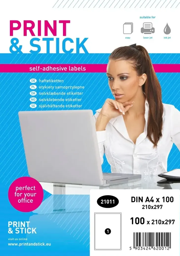 Print&Stick Tulostustarrat 210X297 Mm A4 100 Arkkia