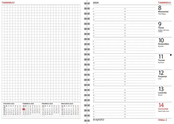 Taskukalenteri Unika Mini, Musta