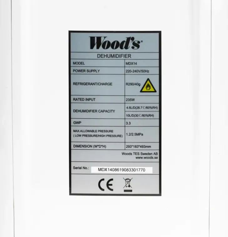 Wood'S Mdx14 Kosteudenpoistaja Kylpyhuoneeseen Max 40M2